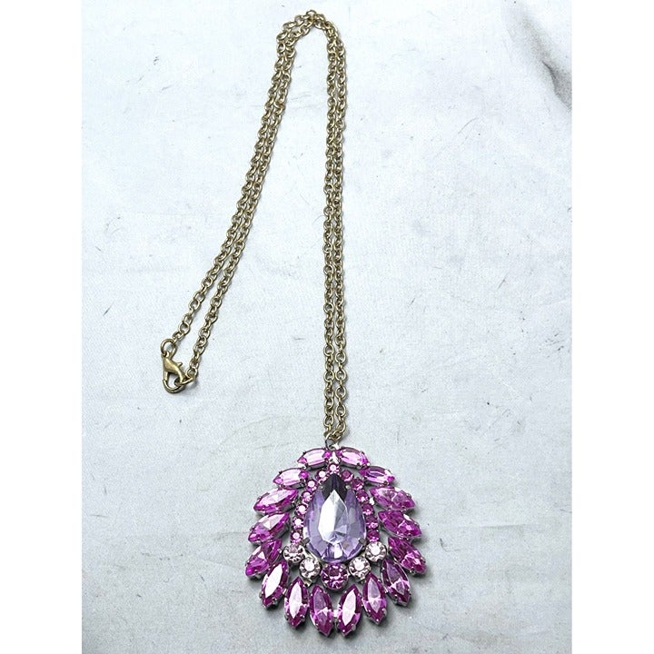 Vintage Pink Rhinestone Pendant Necklace