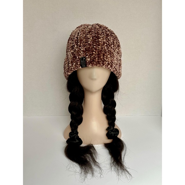 Warm Brown Velvet Beanie- Handmade Winter Hat for a Cozy Gift