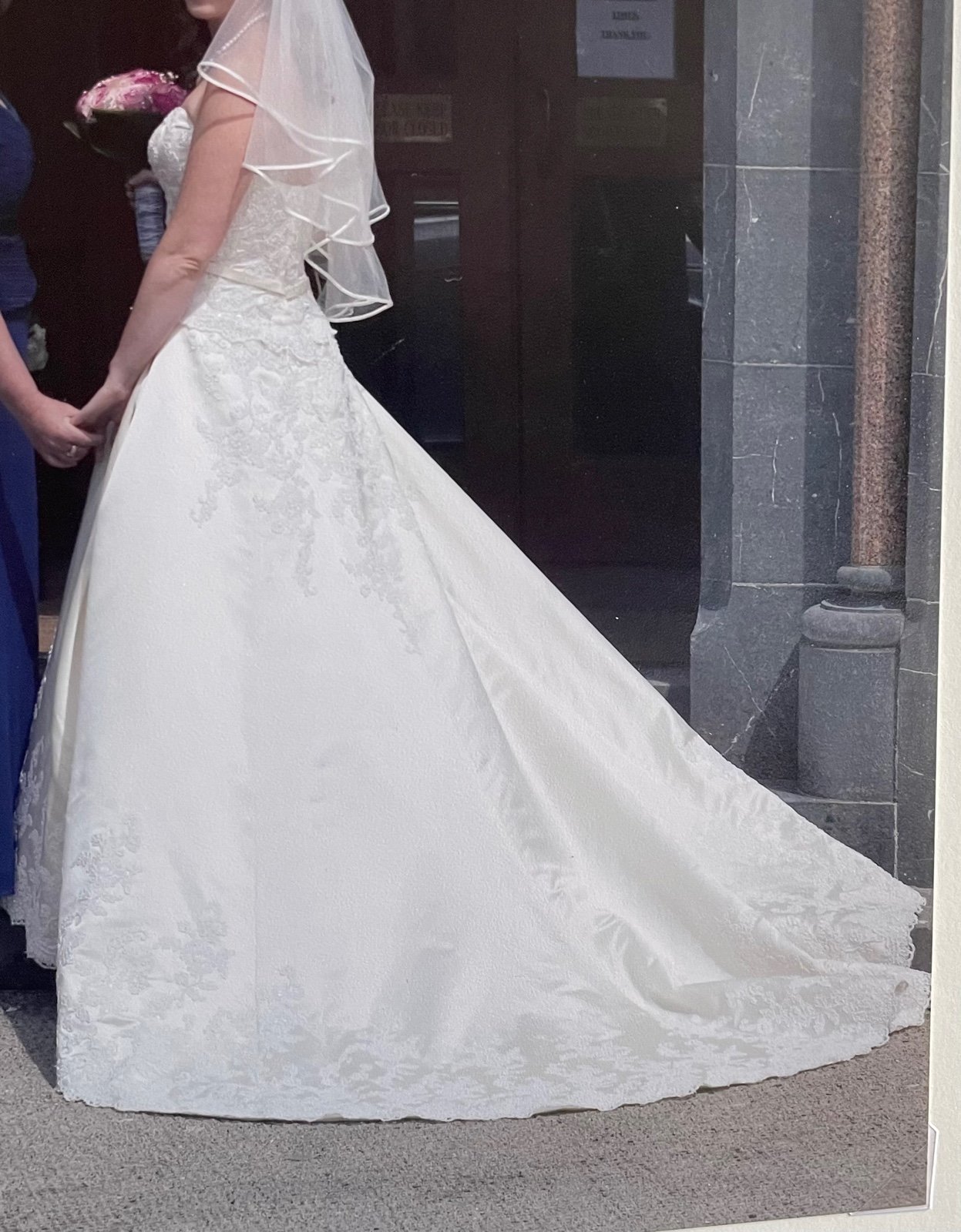 Strapless silk wedding gown