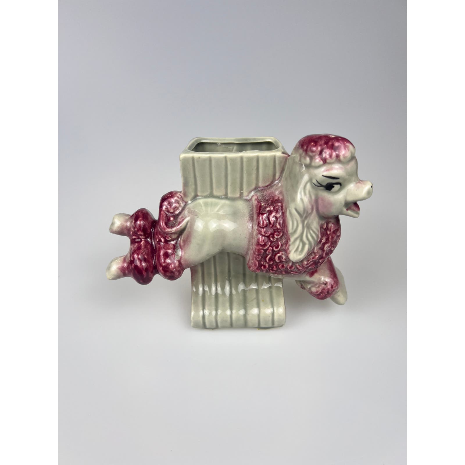 Vintage 1950s Ceramic Fashions by Opco Pink & Grey Poodle Planter | Retro Decor