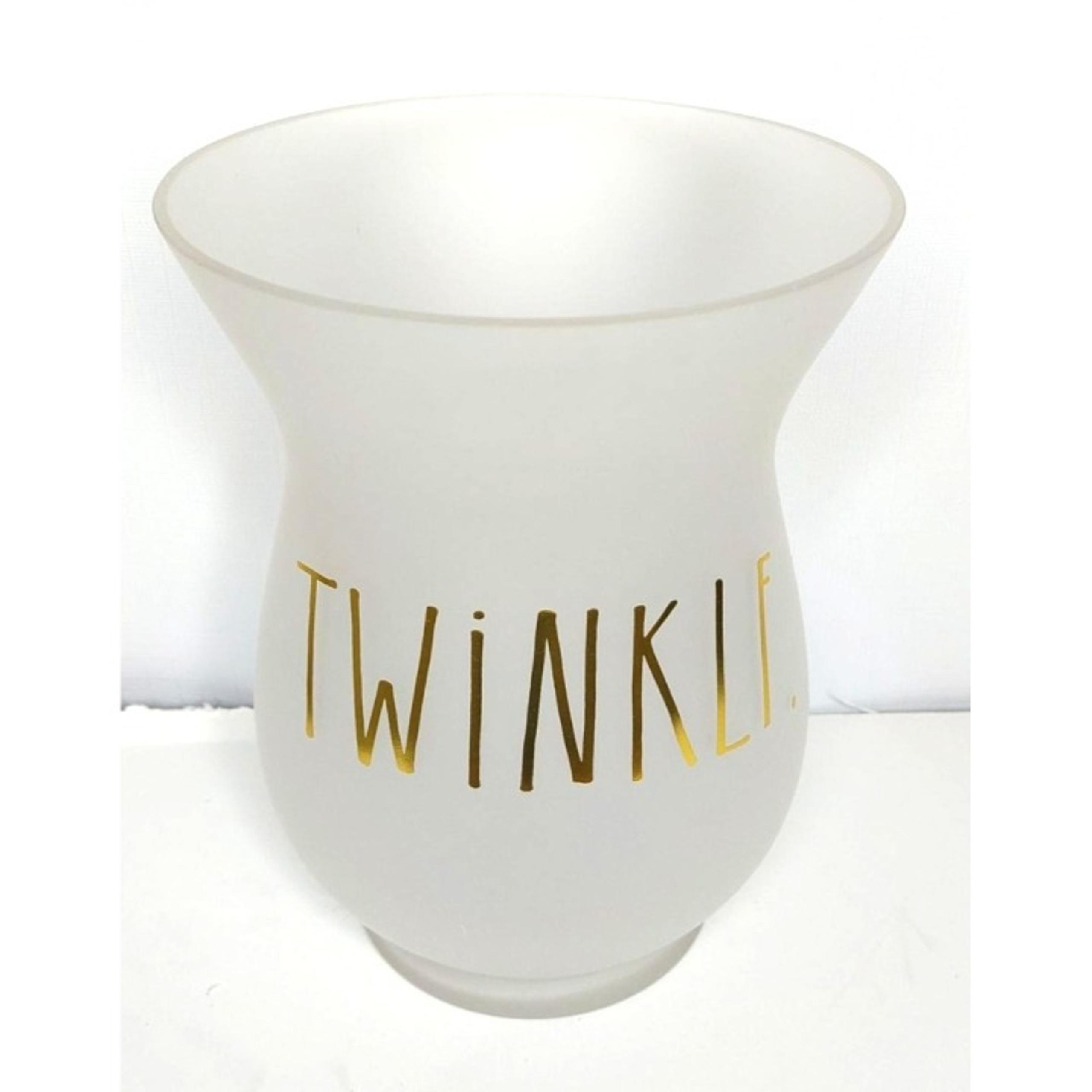 Rae Dunn Twinkle Candle Holder Frosted Hurricane Style Lettering in Gold 8" Tall