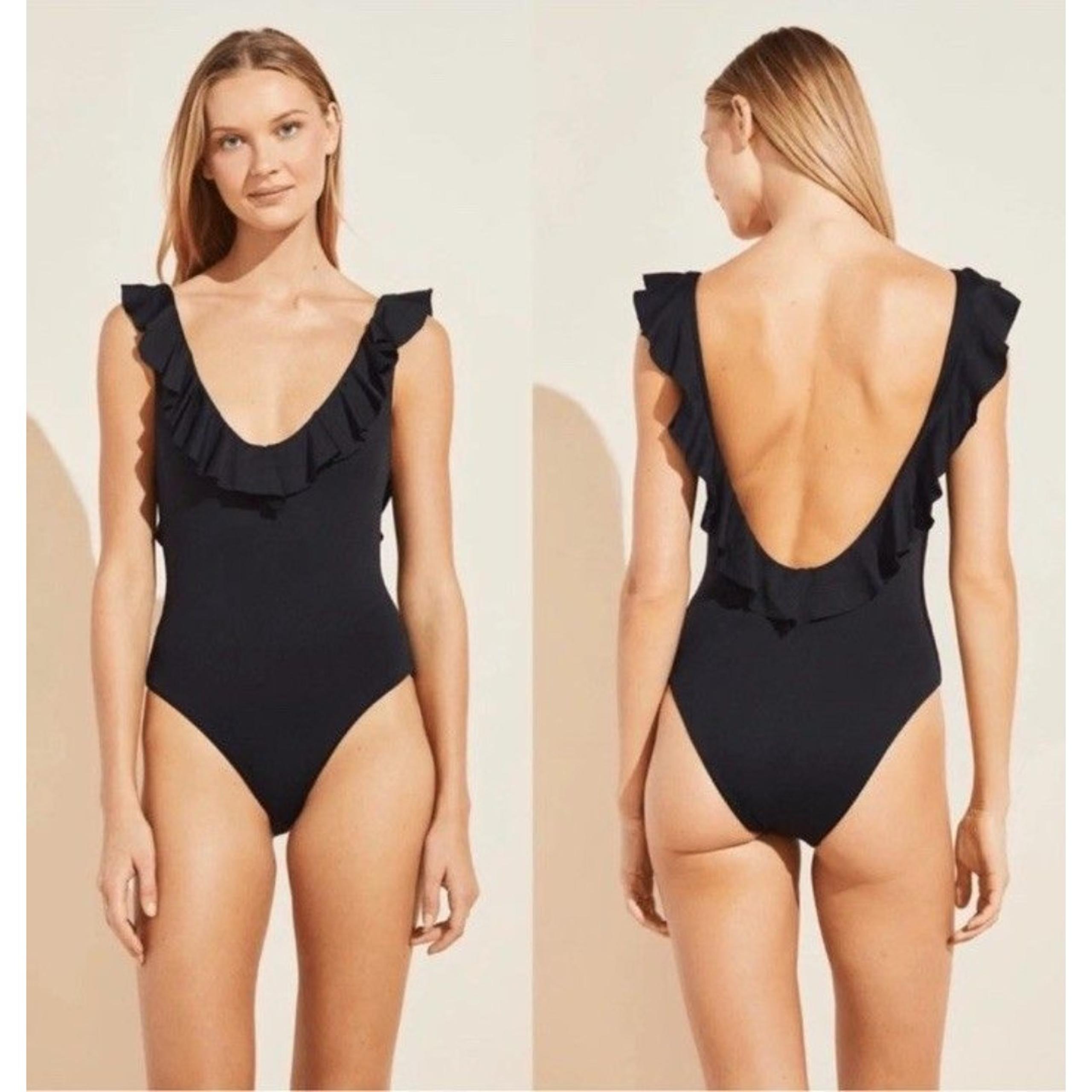Eberjey Loreta Solid Black Ruffle Swimsuit One Piece size Small