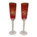 Bohemian Czech Red Cut To Clear Crystal Champagne Flutes