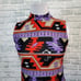 Vintage 70s Union Double Knit Polyester Multicolored Geo Pattern Mock Neck Maxi