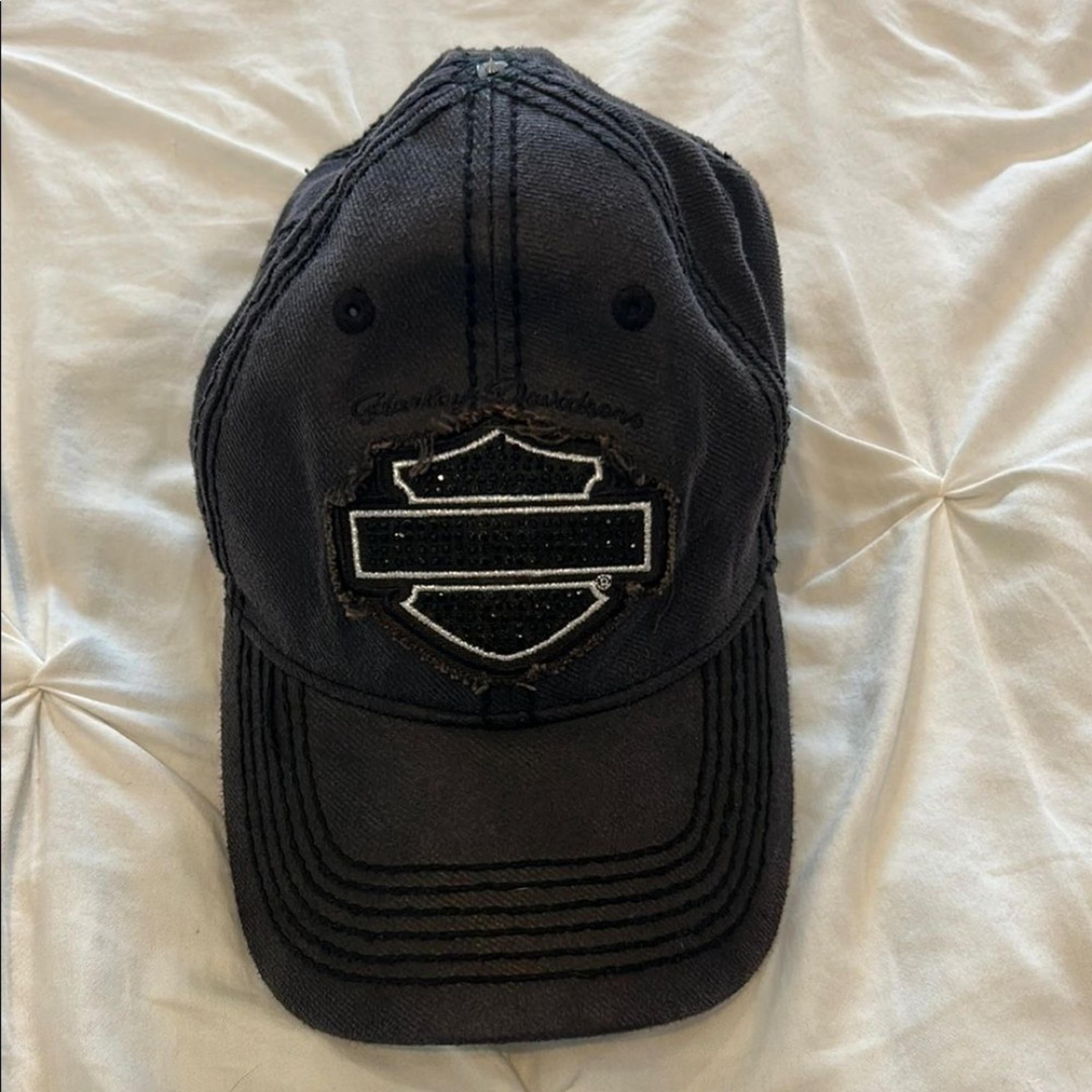 Harley-Davidson Women's Black Baseball Hat Dotted Faux Shiny Design