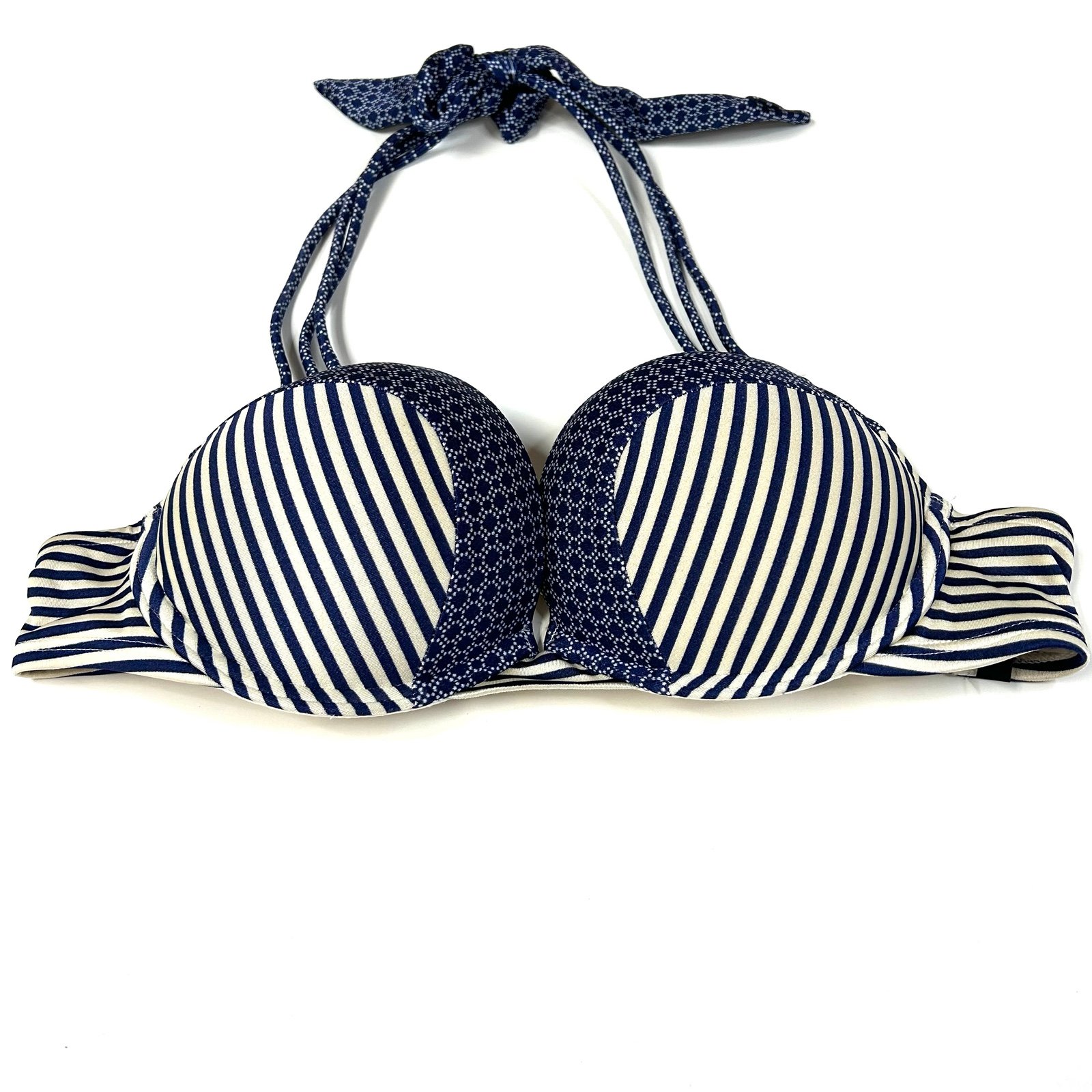 Y2K Victorias Secret 34A Bombshell Bikini Top Blue Off White Striped 5ZA #2040