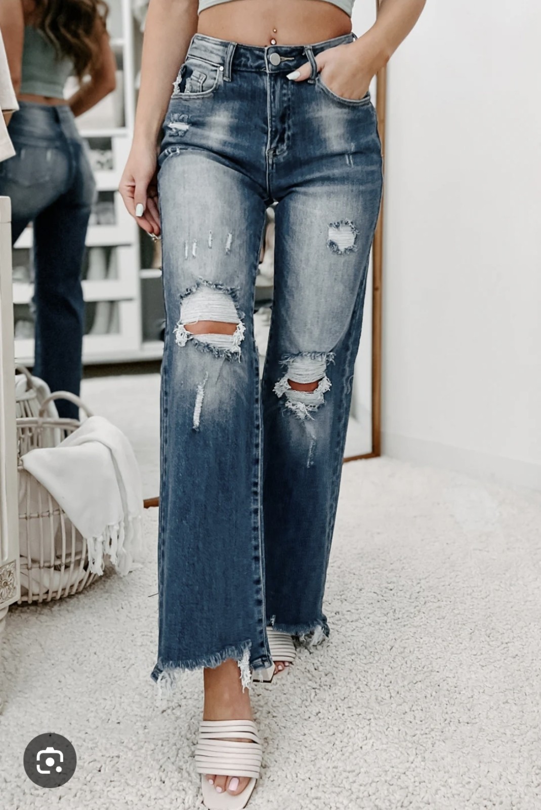 Risen High-Rise Wide-leg Distressed Jeans