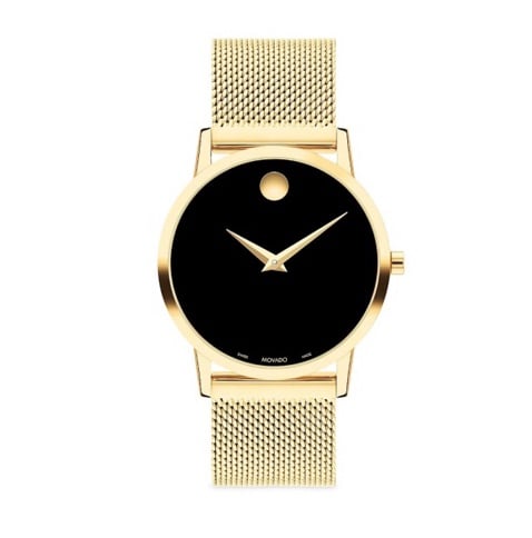 Movado Museum Classic Gold-Tone PVD Mesh Watch with Black Dial