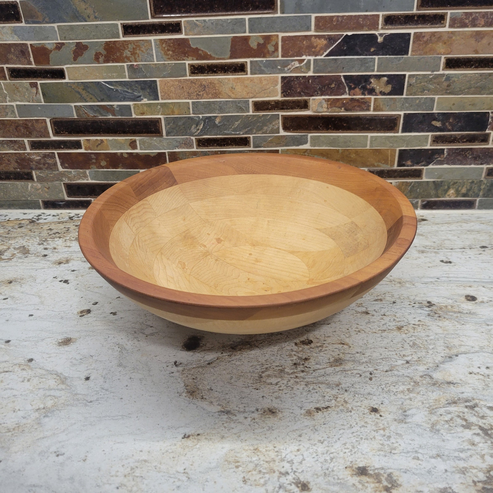 Vintage Wooden Dough Bowl, Segmented Hand Made 12