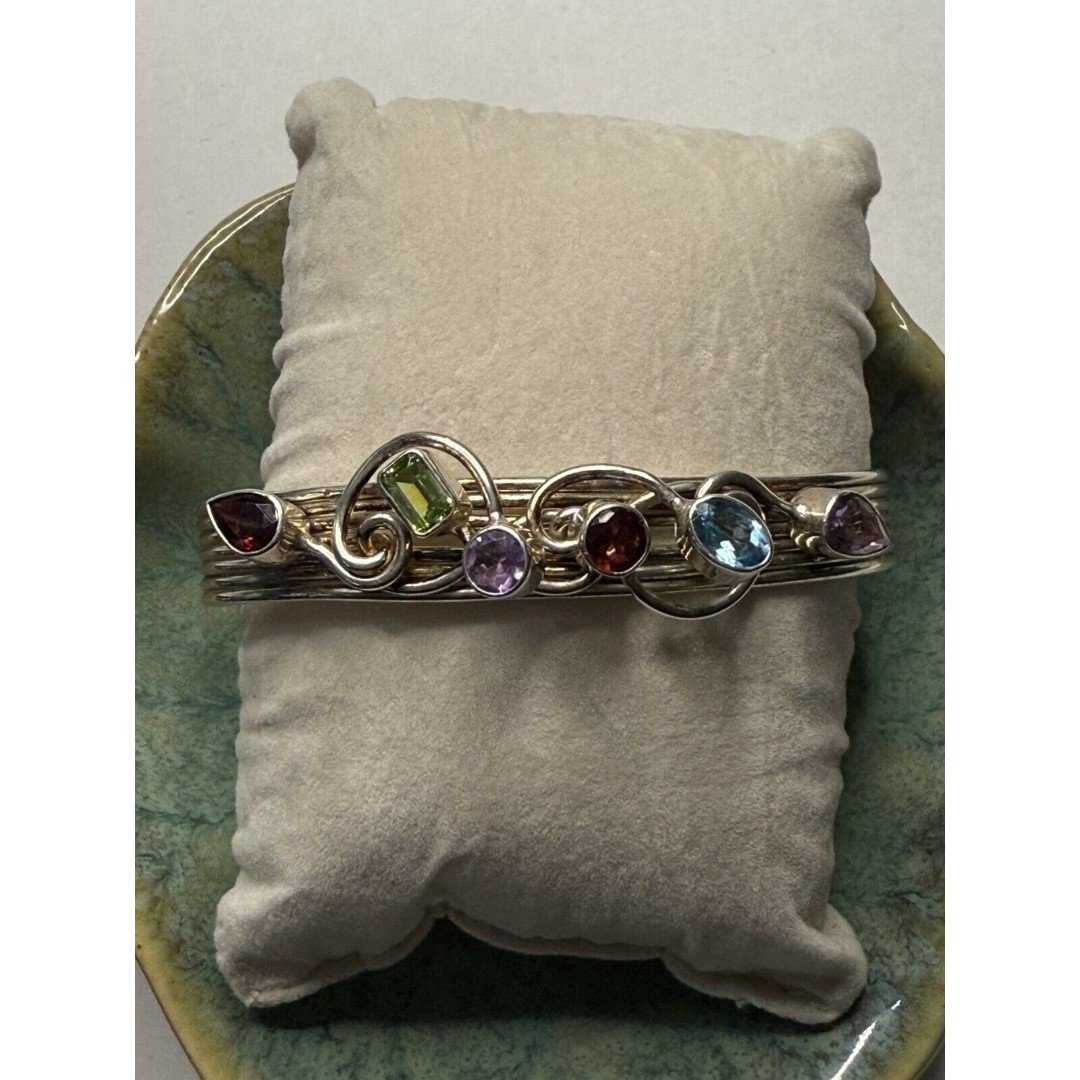 .925 Sterling Silver Multi-Stone Cuff Bracelet