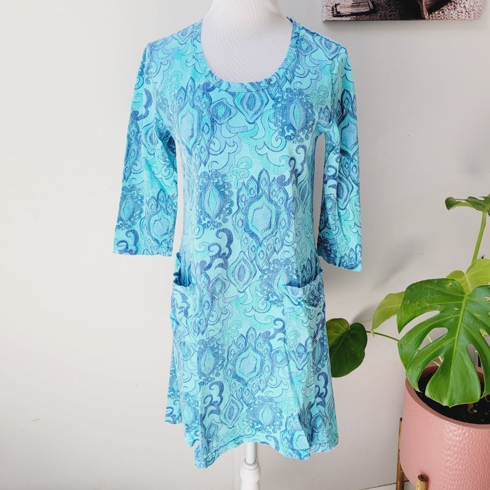 FRESH PRODUCE Small Swimming Blue WAVERLEY SWIRL 79 DALIA Jersey POCKETS Dress