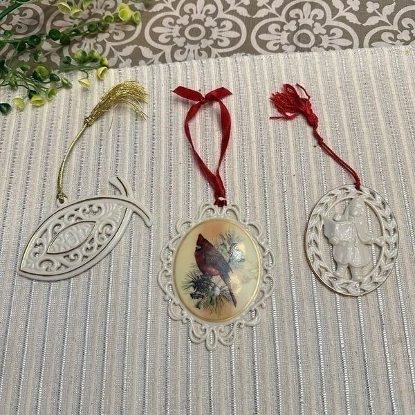 LENOX lot of 3 Christmas Hanging Ornaments Winter Greetings Vintage
