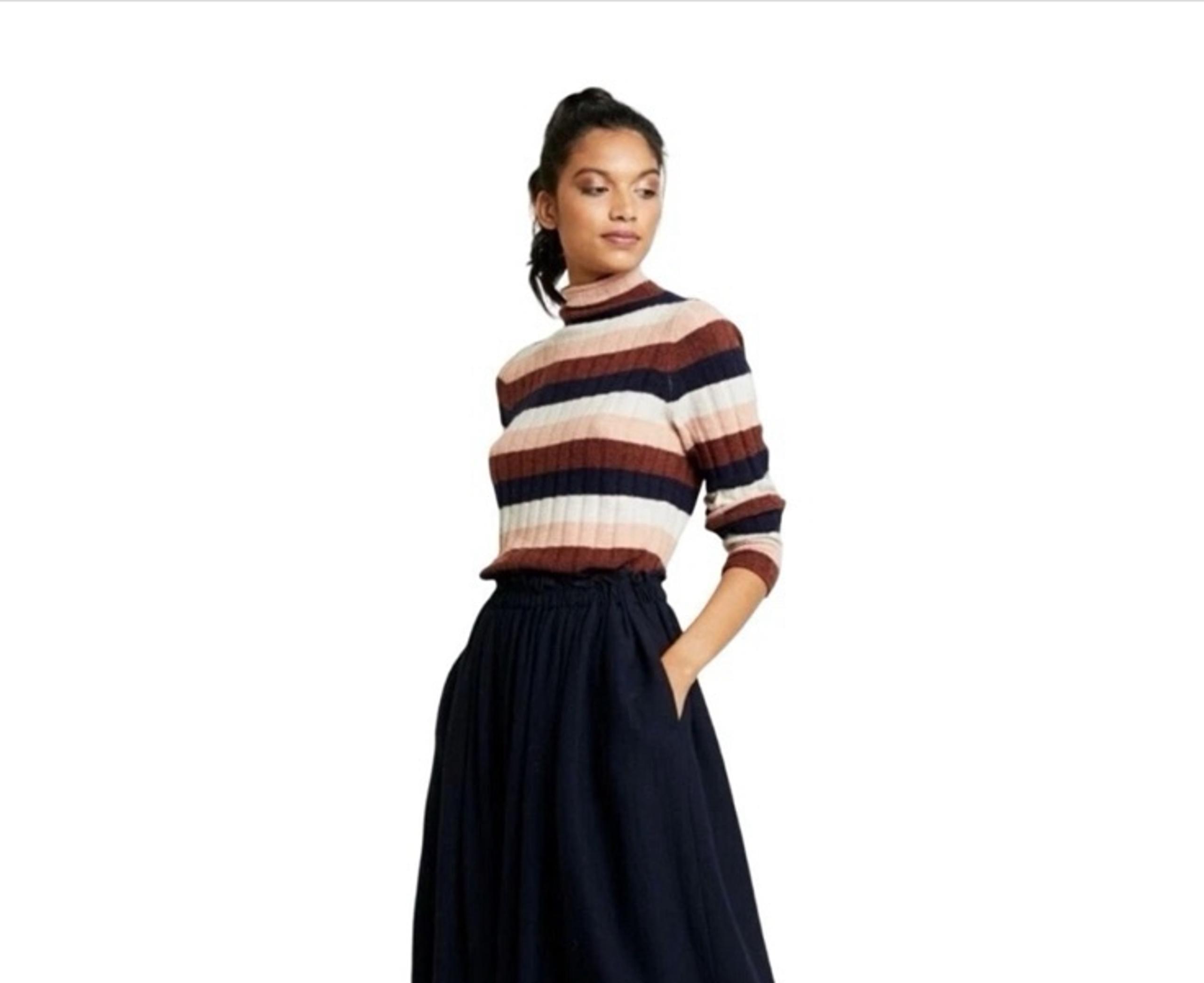Madewell Sweater Evercrest Striped Multi Coziest Mock Neck Wool Alpaca Large