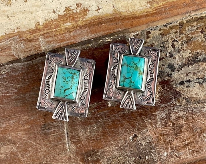Natural Turquoise and Silver Clip-On Earrings