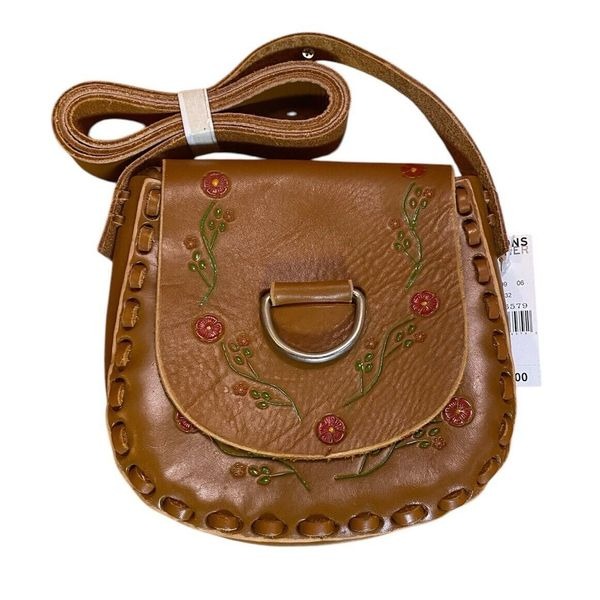 Wilsons Leather Vintage Genuine Leather Floral Purse Shoulder Bag Brown 8x7x2