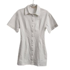 Meshki Dress Womens Small White Linen Cinched Button Front Short Sleeve Mini