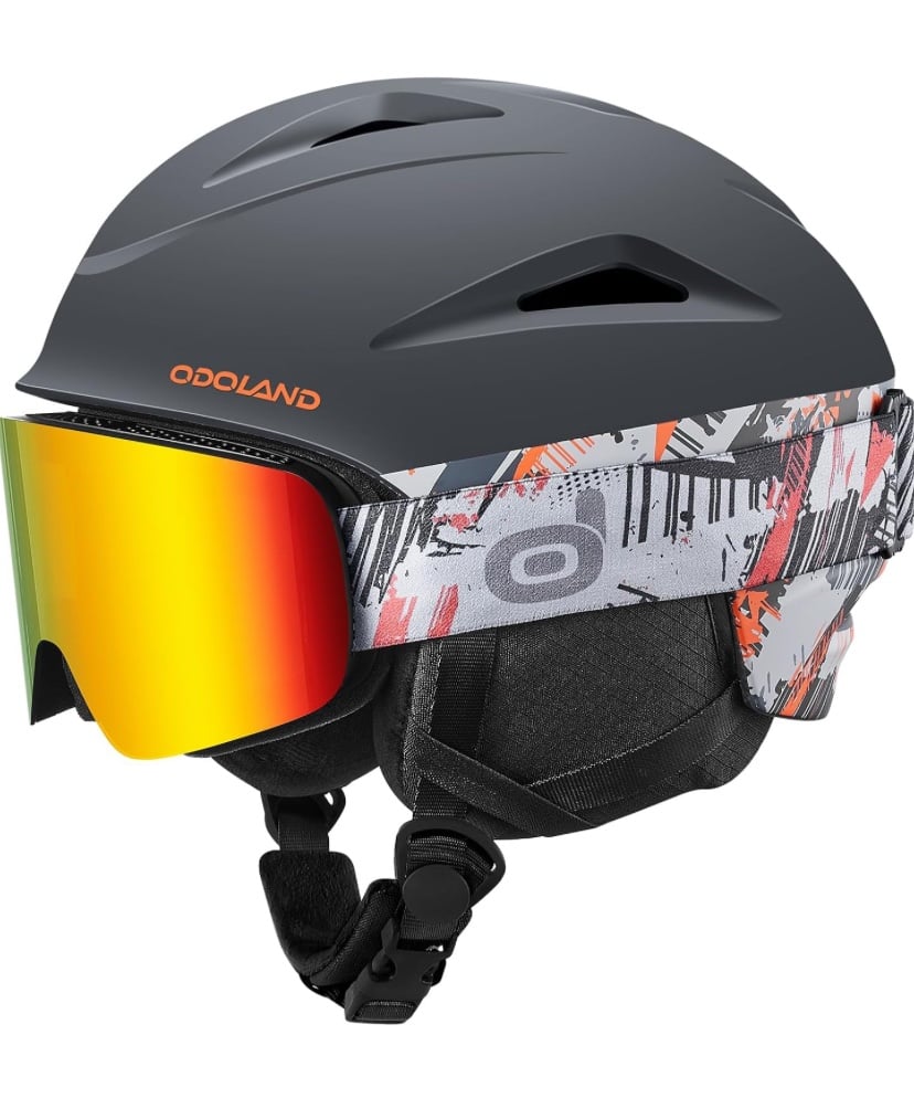 Odoland Ski Helmet with Ski Goggles, Audio Compatible, Shockproof & Windproof