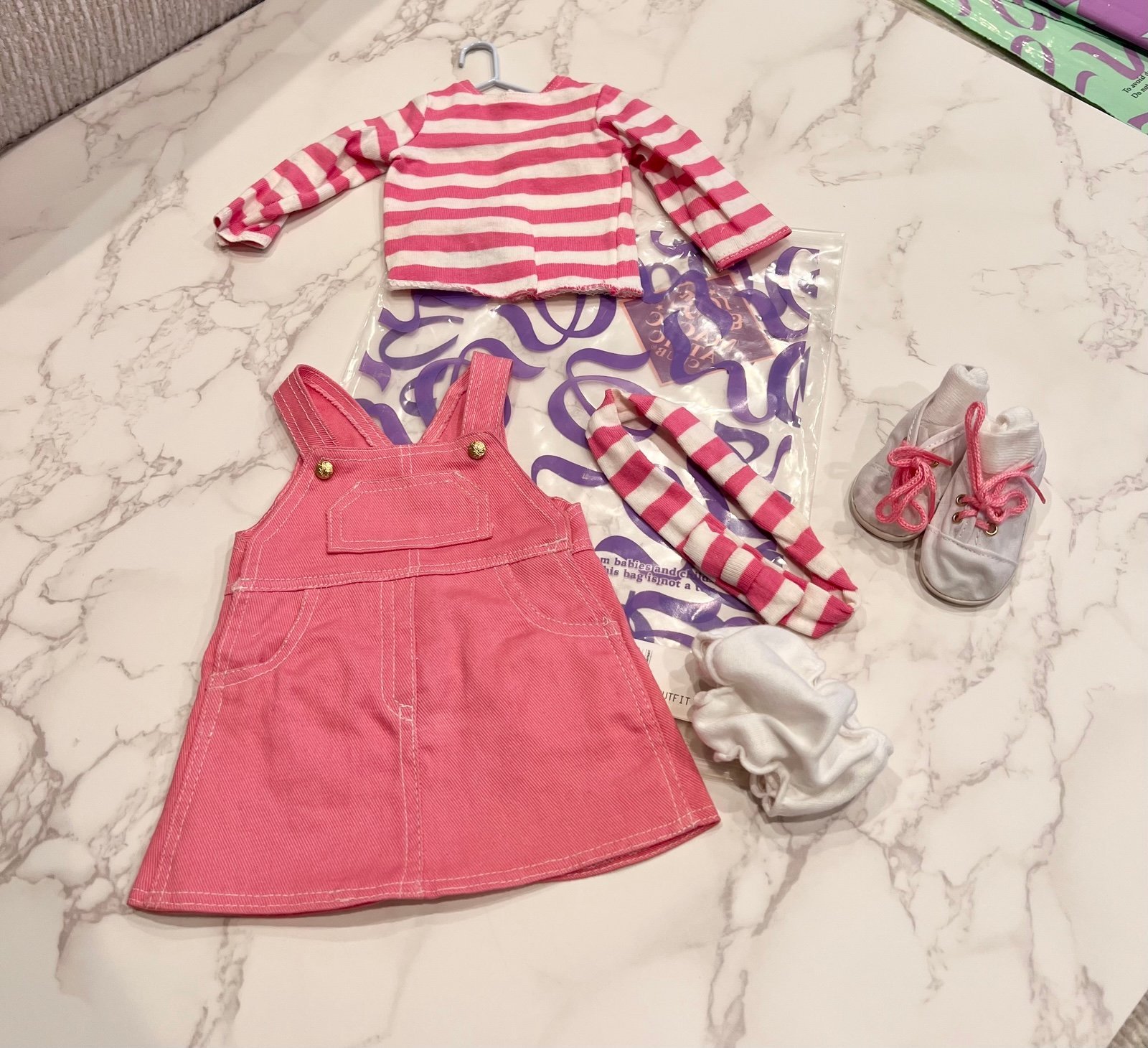 NEW HTF Magic Attic Club Heather striped pink & white meet dress jumper set