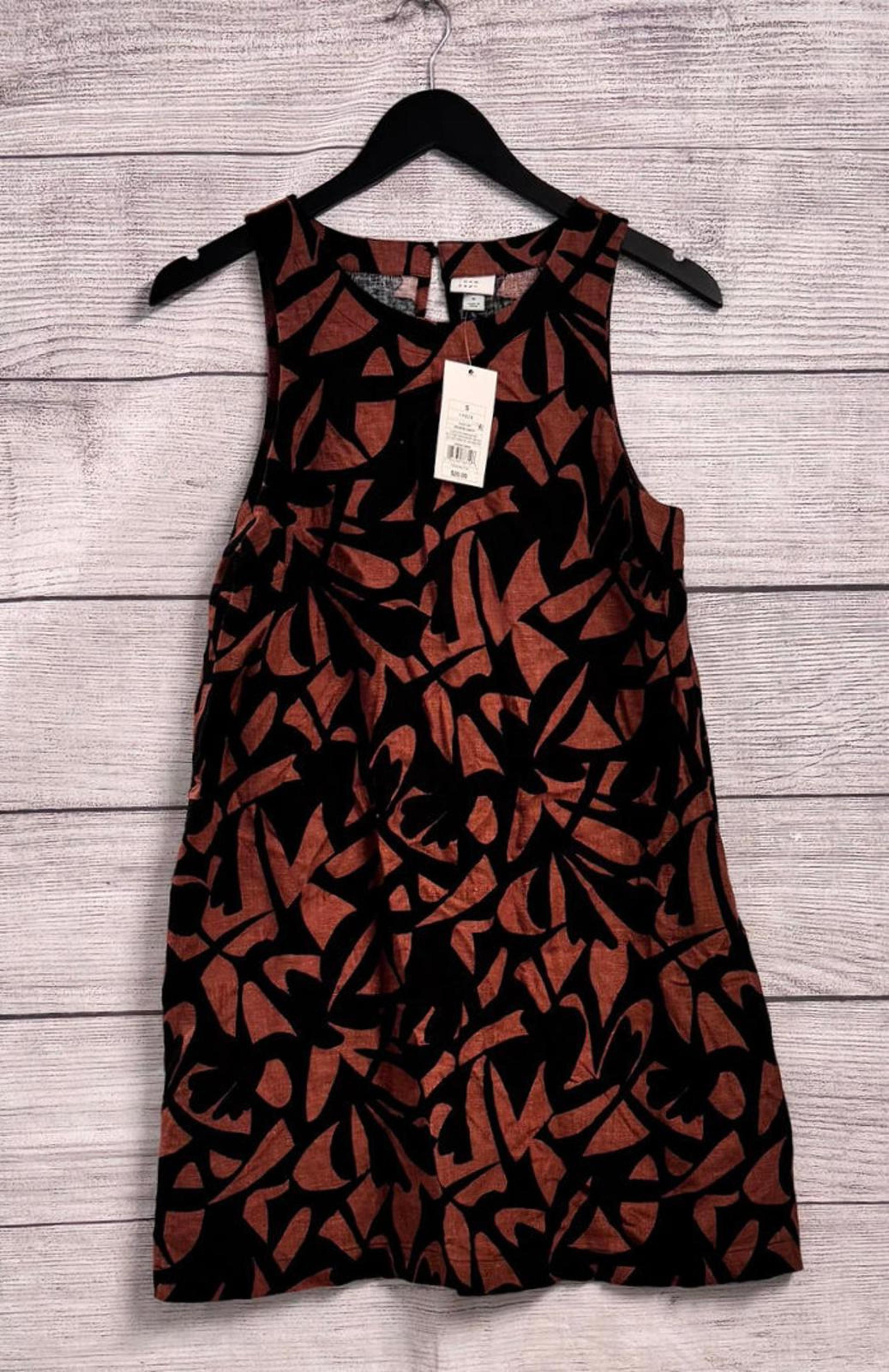 A New Day Brown Black Floral Linen Knee Length Dress Women Size Small
