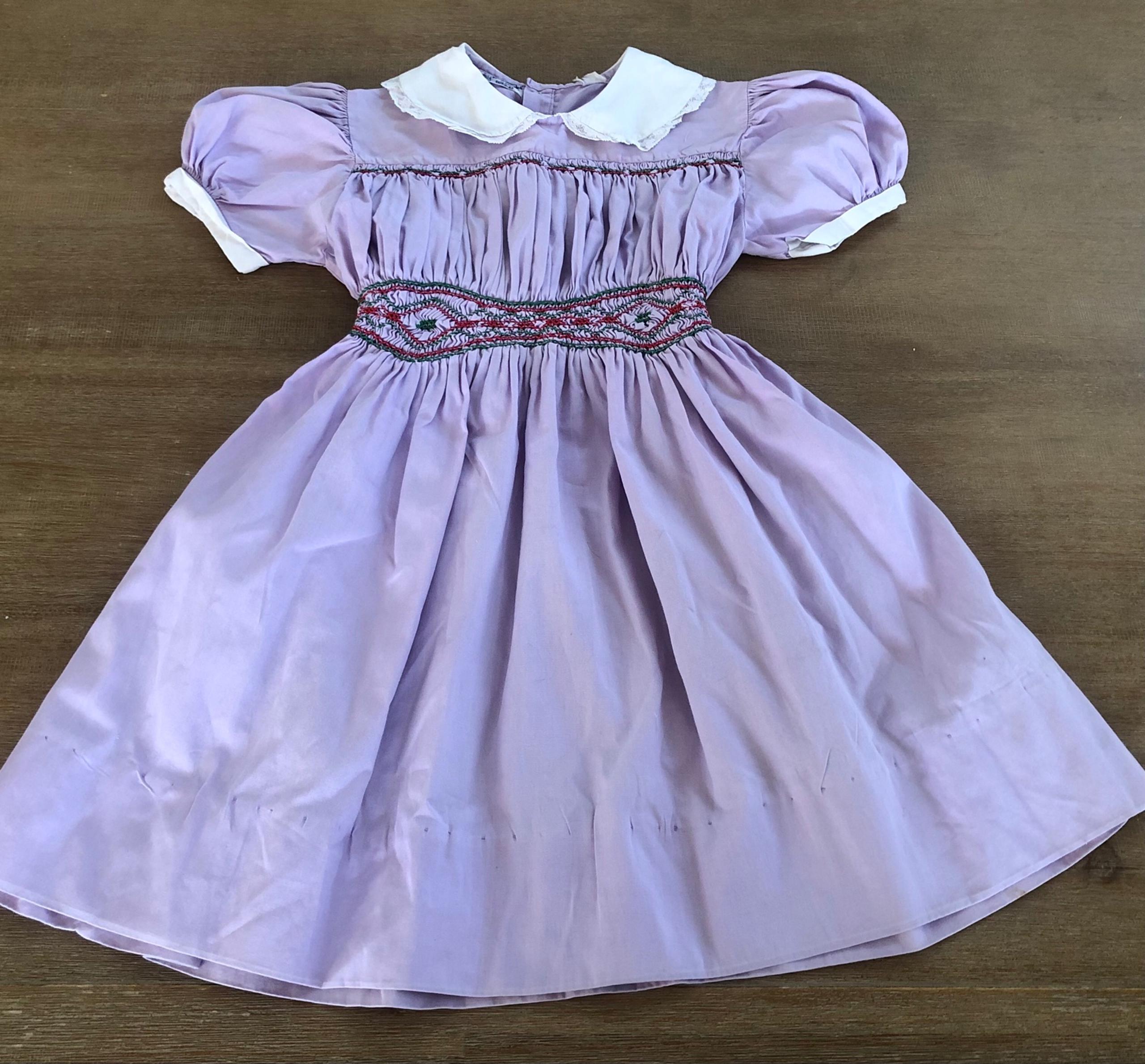 Vintage Polly Flinders Hand Smocked Embroidered Dress Cotton 6 6X Summer