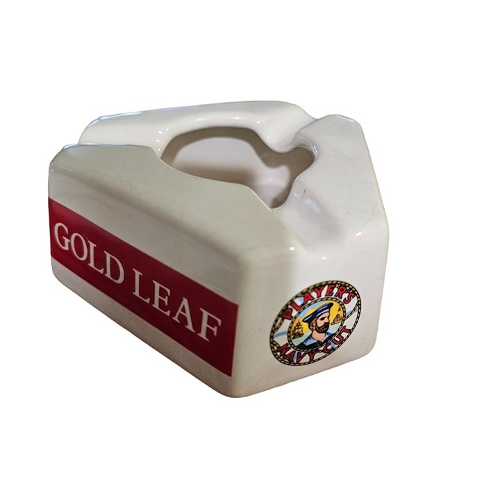 60s Players Hexagonal Ceramic Ashtray Navy Cut Gold Leaf Tobacco Garage Art