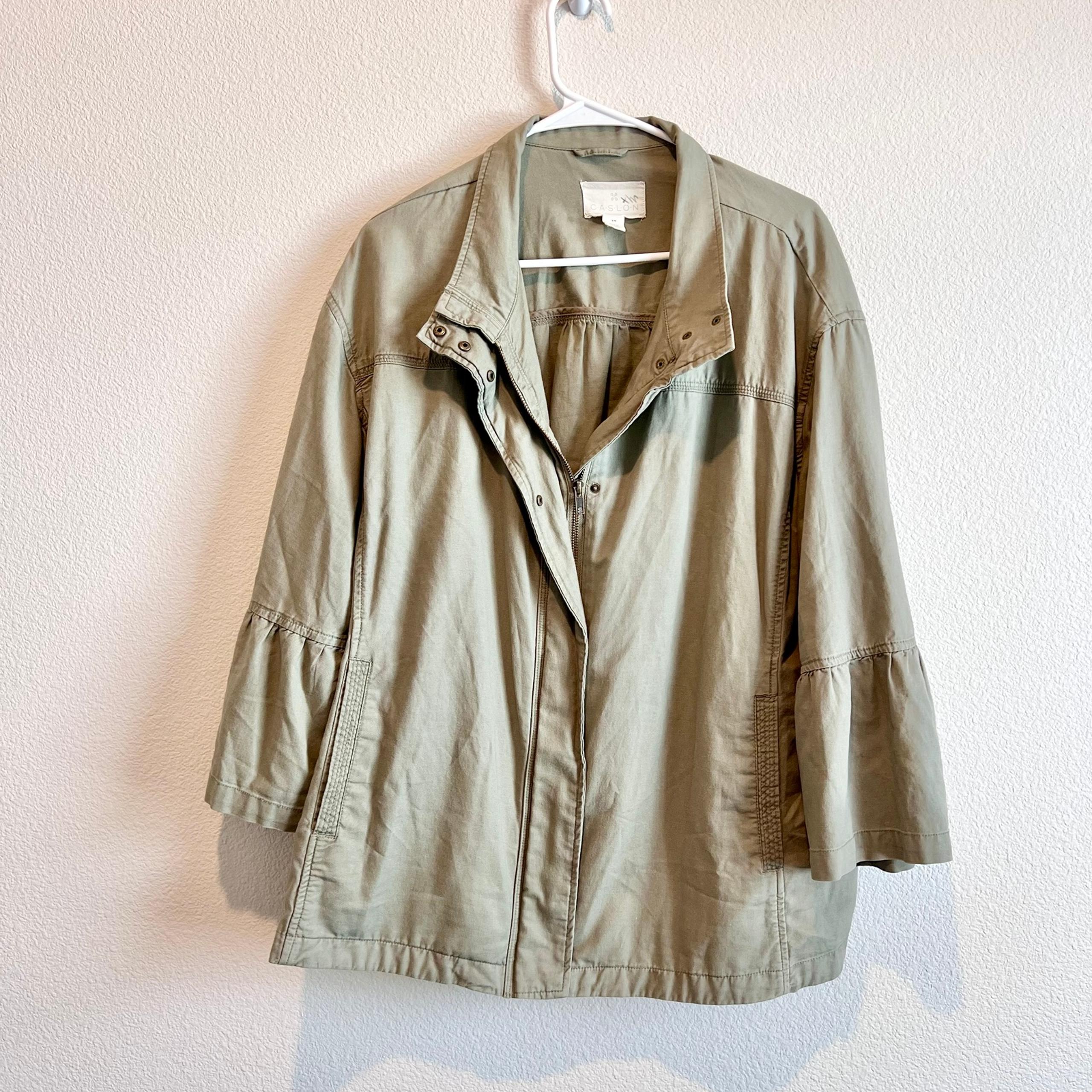 Caslon Olive Army Green Ruffle Sleeve Utility Jacket Lightweight Plus Size 18W