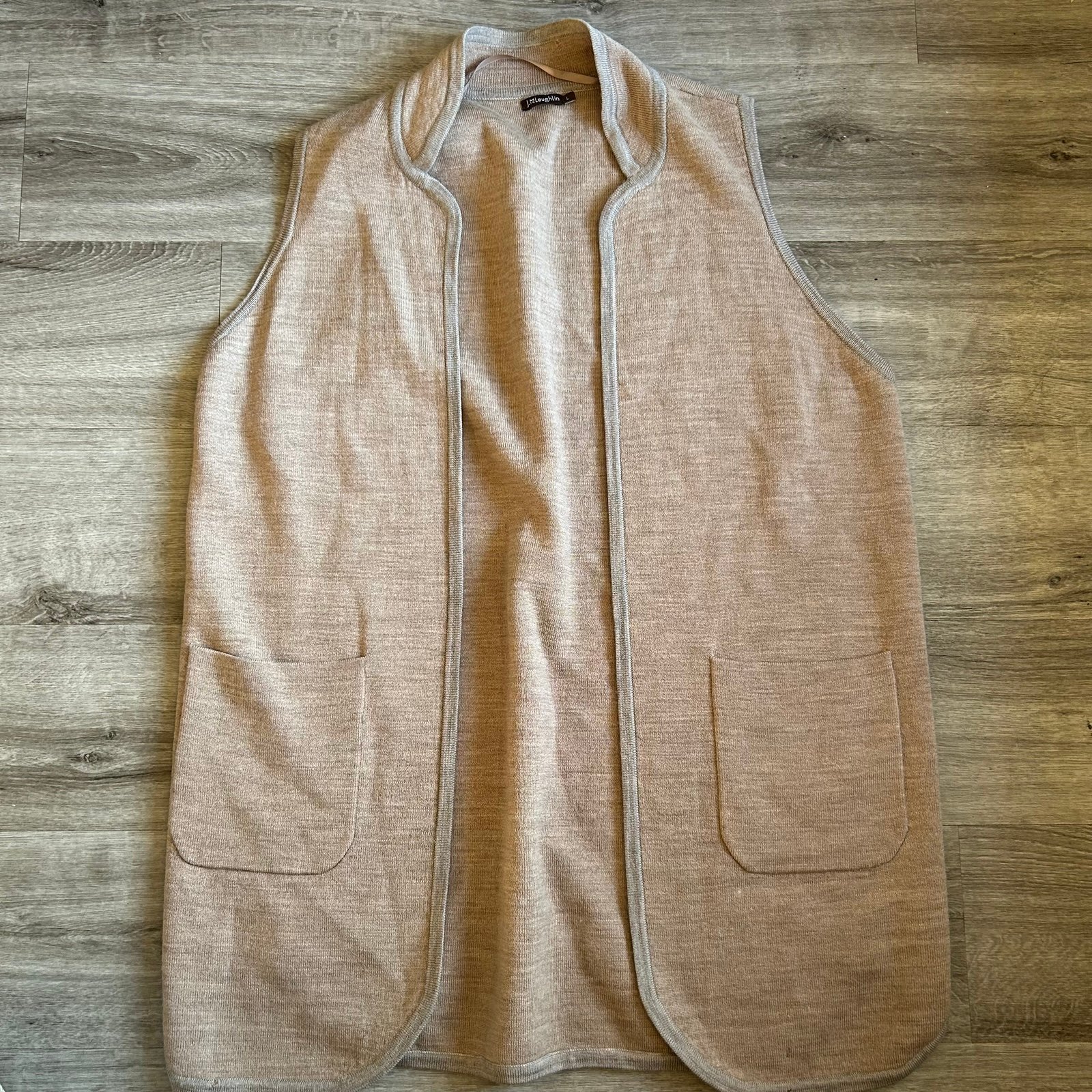 100% Wool J McLaughlin Neutral Colored Shawl Shrug Poncho Vest Longline Size L