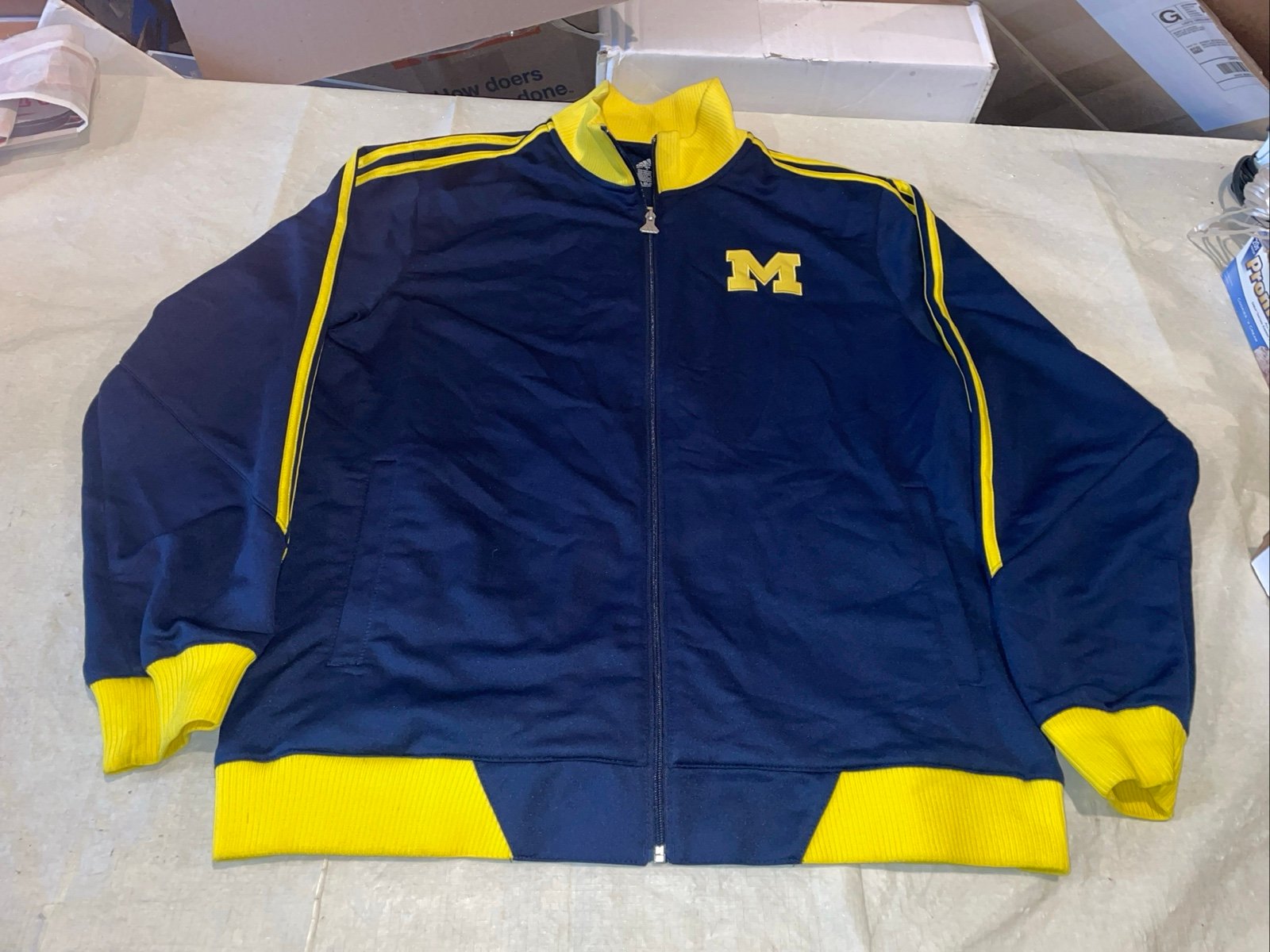 Michigan Wolverines Track Jacket Full Zip Mens Large Blue Clean Fleece Adidas