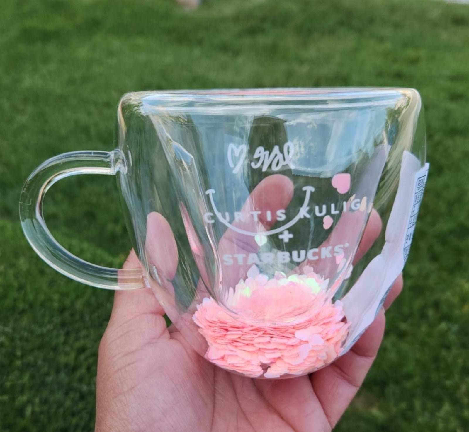 Mug Starbucks Korea 2023 Curtis Kulig Glitter Heart Double Wall Glass 237ml