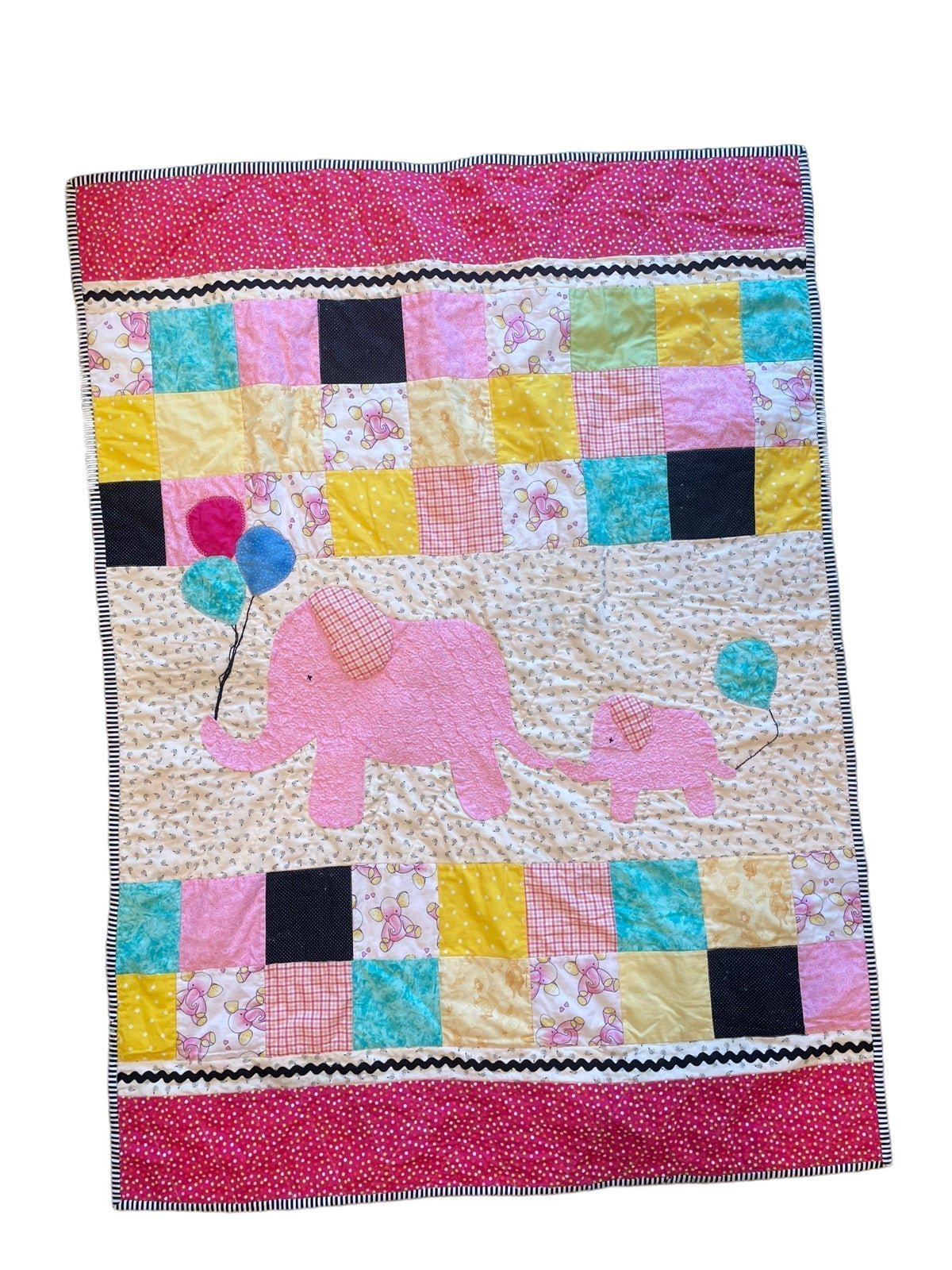 Handmade Baby Girl Quilt 38 X 52 Elephants Baby Animals Zoo Farm