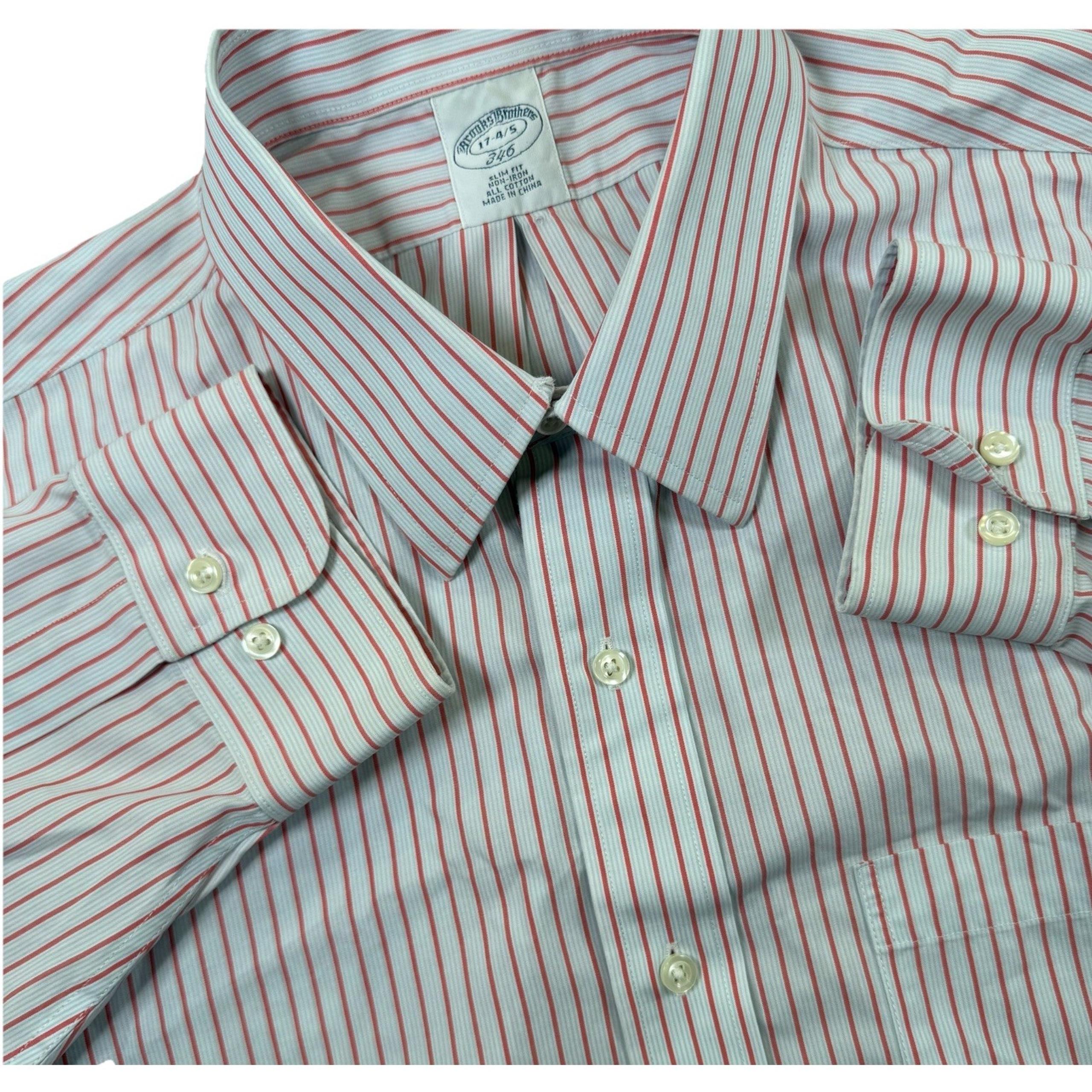 Brooks Brothers 346 Slim Fit Men's 17 Red Stripe Long Sleeve Button Down Shirt