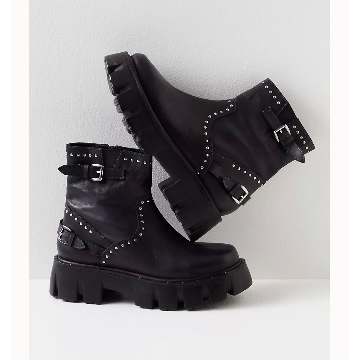 Free People Womens Ludlow Studded Moto Boots Black Size EU 38 / US 8