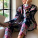 Cleobella Onyx Tropical Button Down Long Sleeve Pajama Top