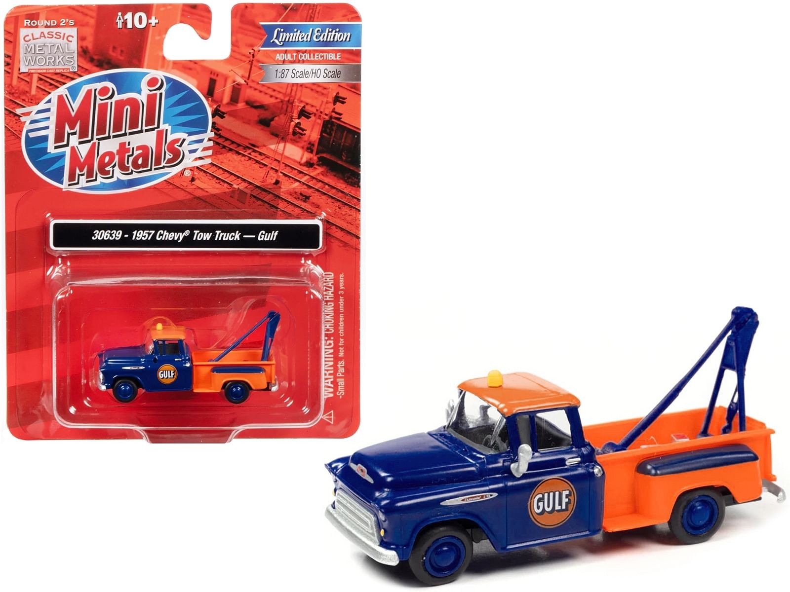1957 Chevrolet Stepside Tow Truck Gulf Blue and Orange 1/87 (HO) Scale Model C
