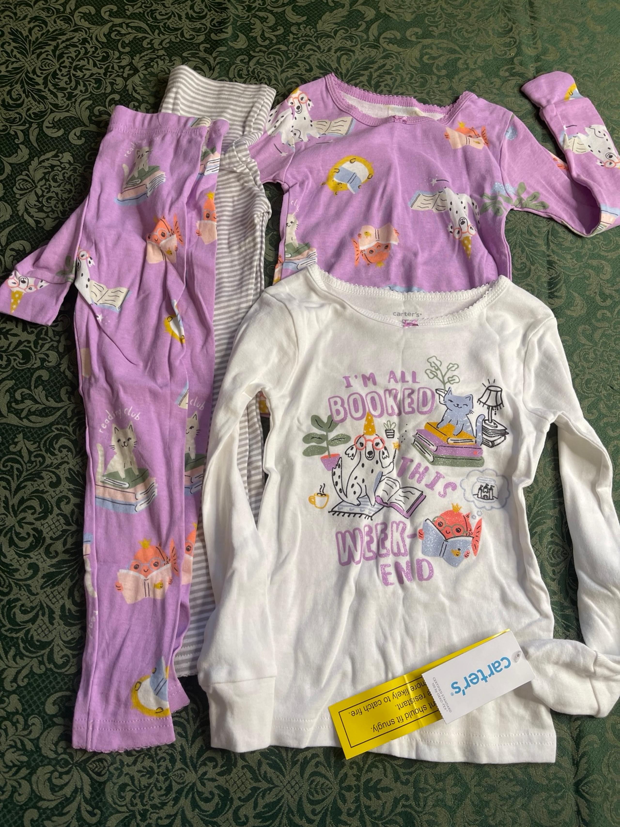 NWt 5 carters dalmatian kitty cat book lovers Booked this weekend 4 pc pajamas