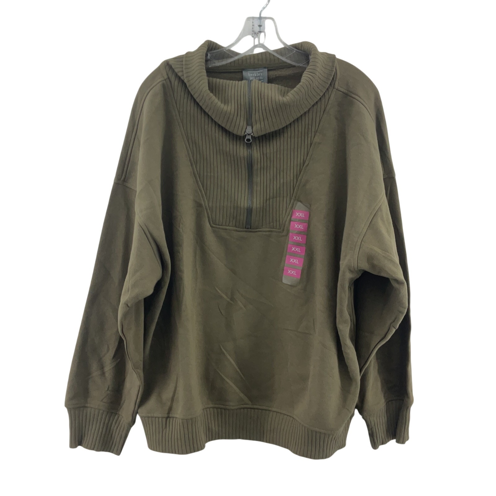 Berkley Jensen 2XL Women's Dusky Green Henley 1/2 Zip Sweatshirt NWT Cotton
