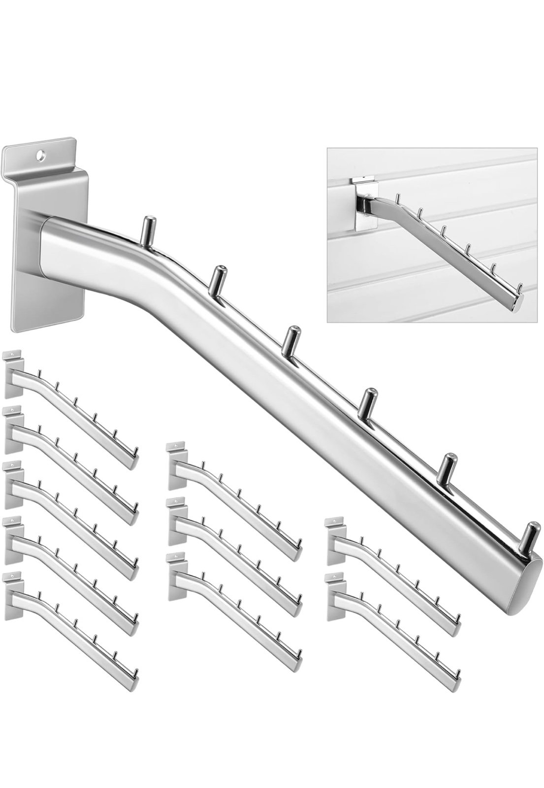 10 Pack Waterfall Faceout for Slatwall, Metal 6 Station 12 Inch Slatwall Accesso