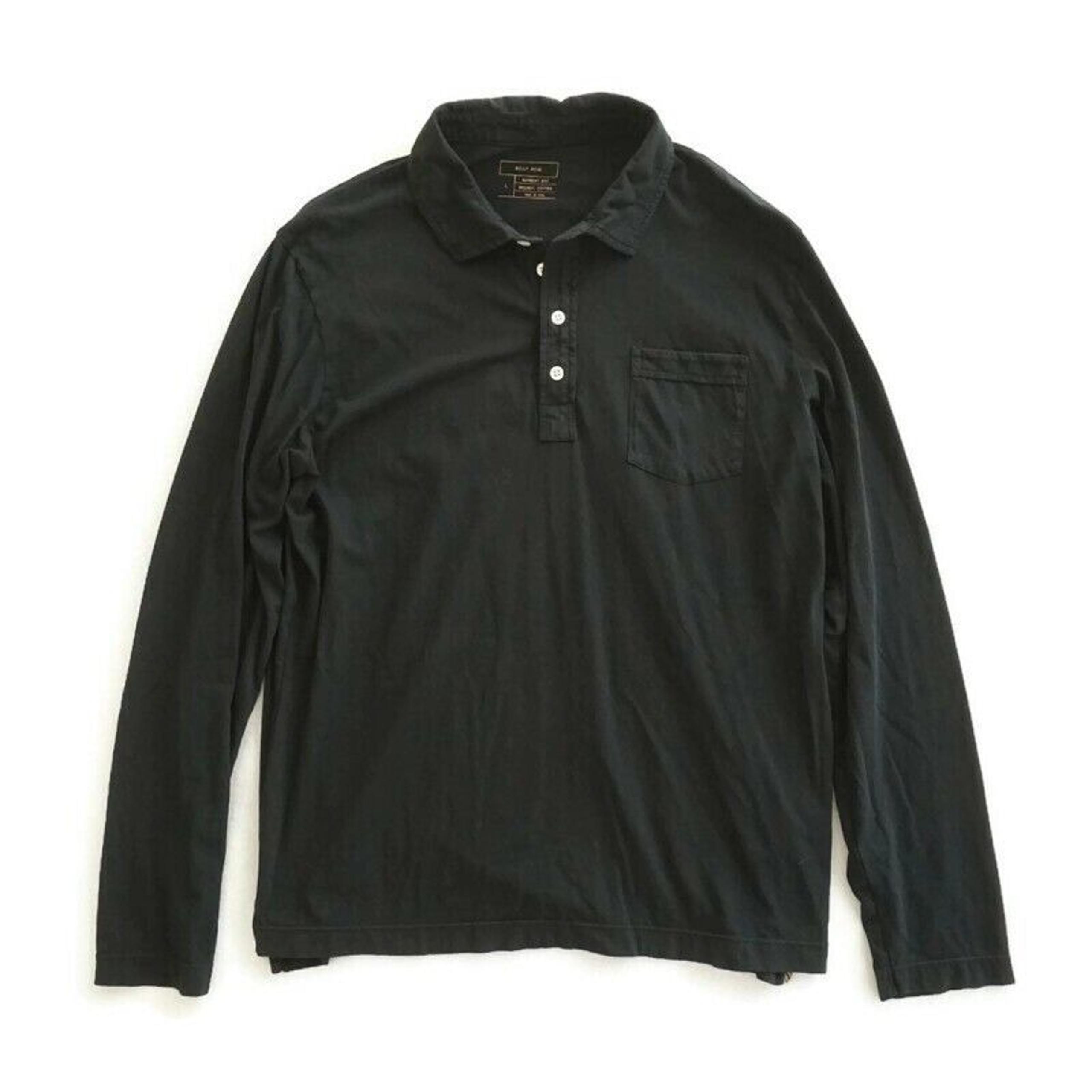 Billy Reid Mens Long Sleeve Polo Shirt Sz Large Black Garment Dye Organic Cotton