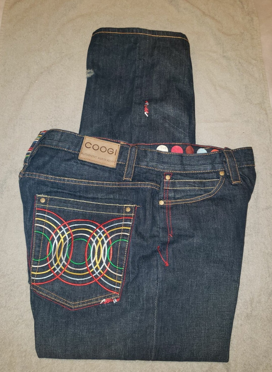 Coogi Jeans Mens 38x34 Straight Fit Loose Logo Zip Button