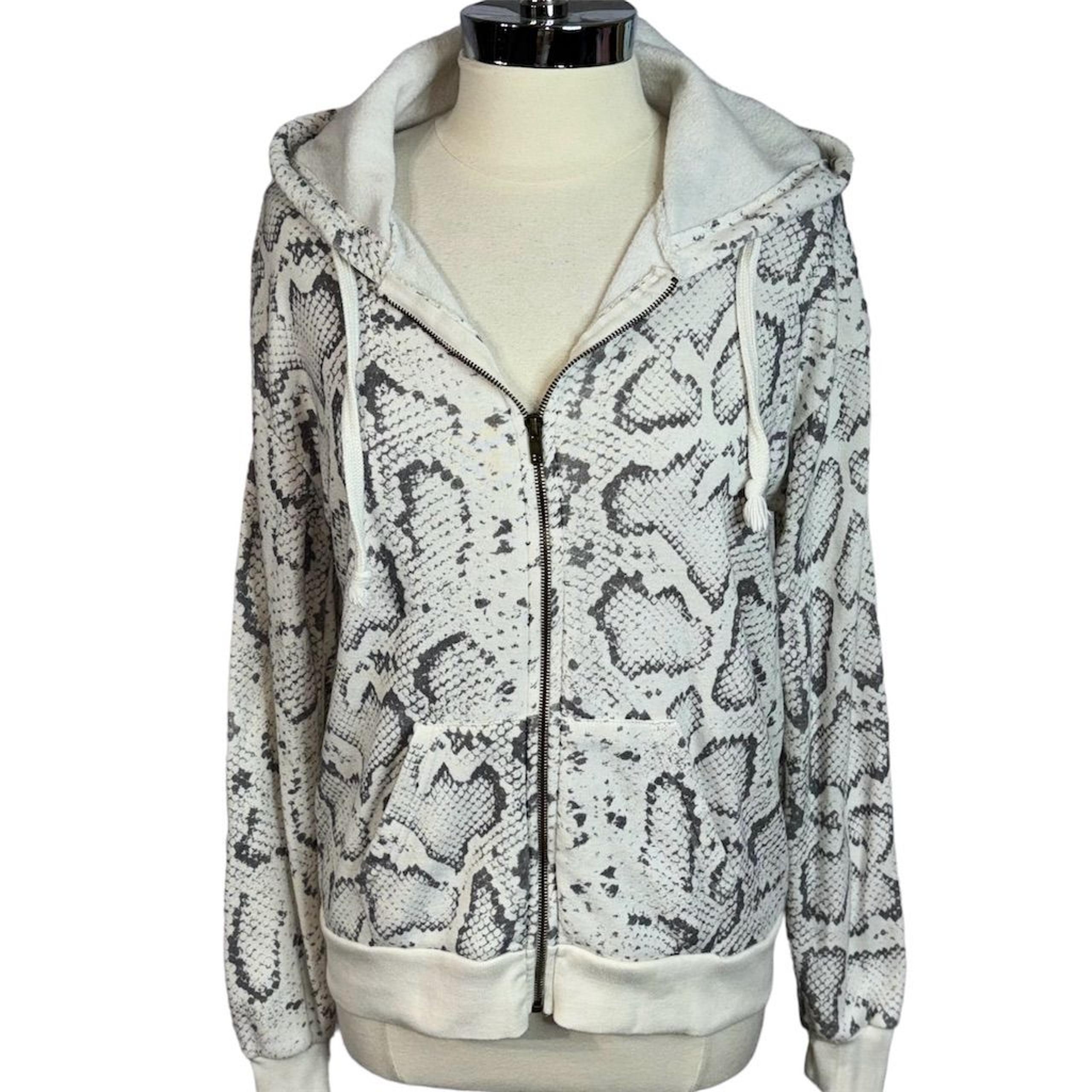 Ocean Drive White and Grey Snakeskin Print Zip-Up Hoodie Sweatshirt
