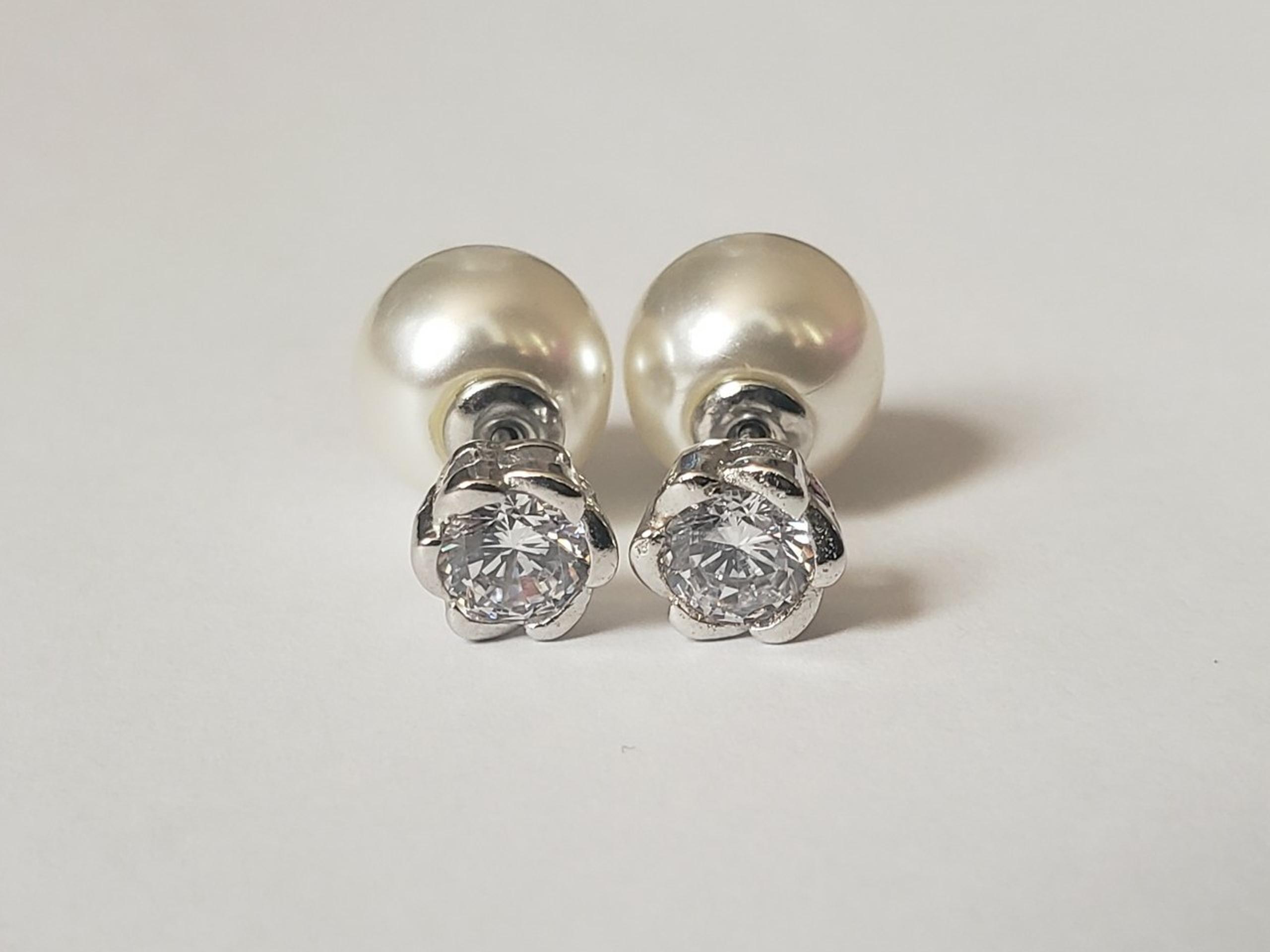 Pure 925 Sterling Silver Earrings Floral Diamonds Studs Round Pearl Push Backs