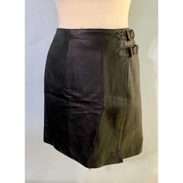 Vintage Black Leather Wrap Skirt Kilt