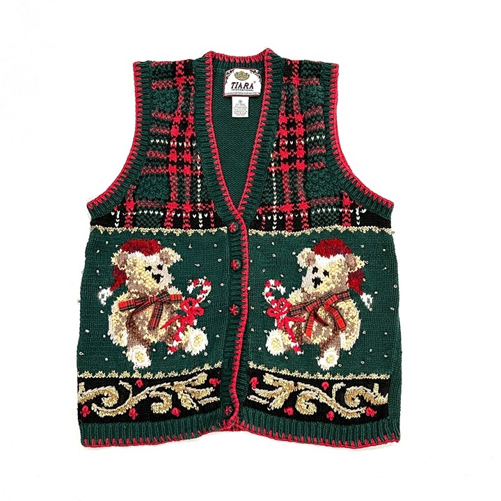 Vintage Tiara International Teddy Bear Holiday Christmas Sweater Vest