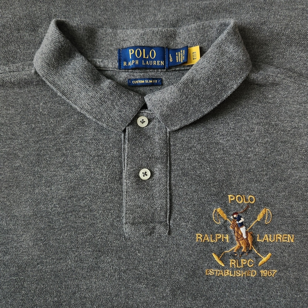 Authentic Polo Ralph Lauren Mens Large Custom Slim Fit RLPC Three Horse Polo