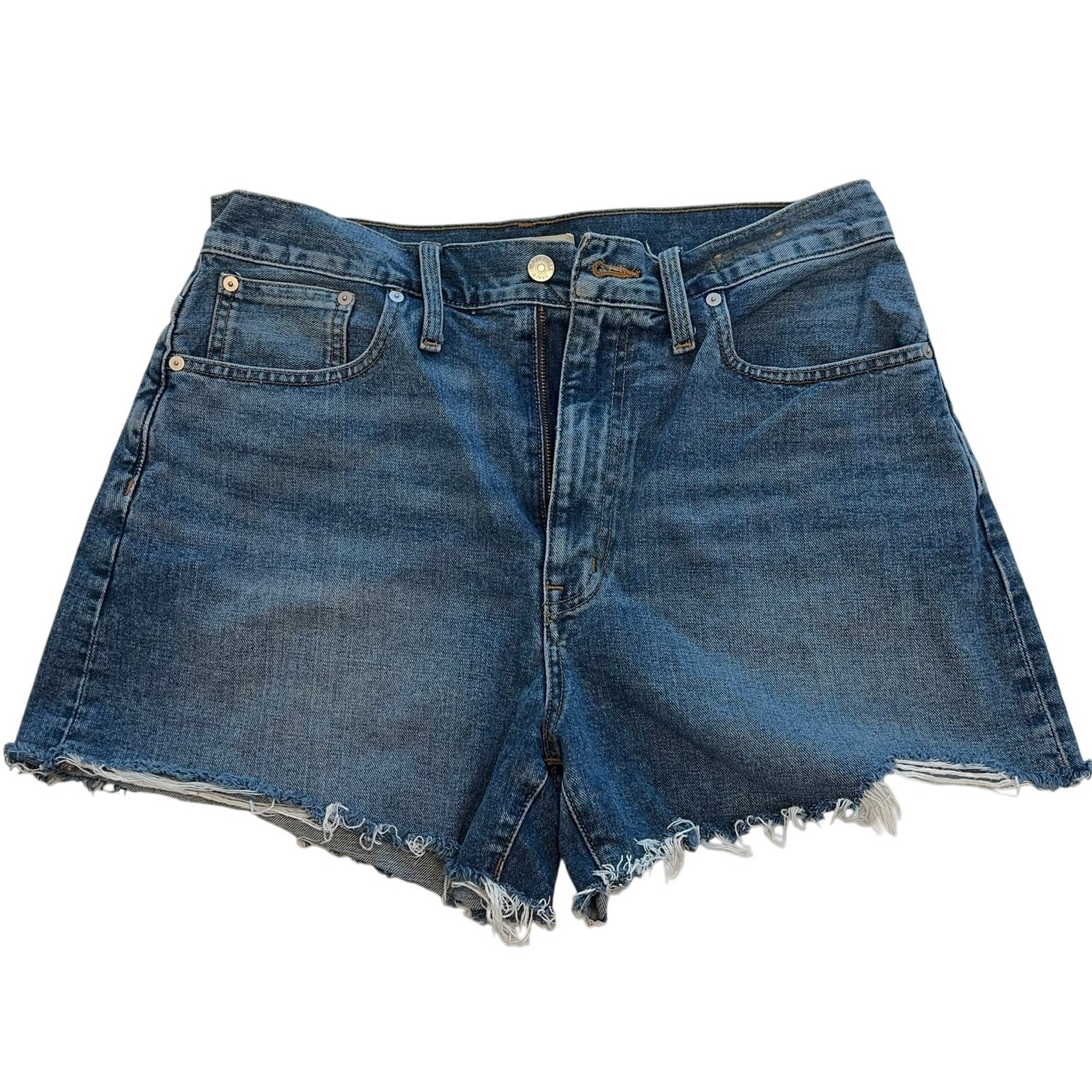 Madewell Women's Mom Jean Cut Off Denim Shorts Size 31 Medium Wash Frayed Hem