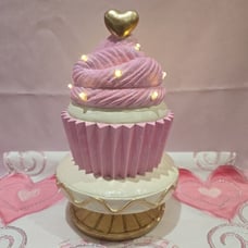 Large Light-up Custom hand painted Pink Cupcake on a Pedestal