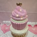 Large Light-up Custom hand painted Pink Cupcake on a Pedestal