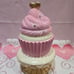 Large Light-up Custom hand painted Pink Cupcake on a Pedestal