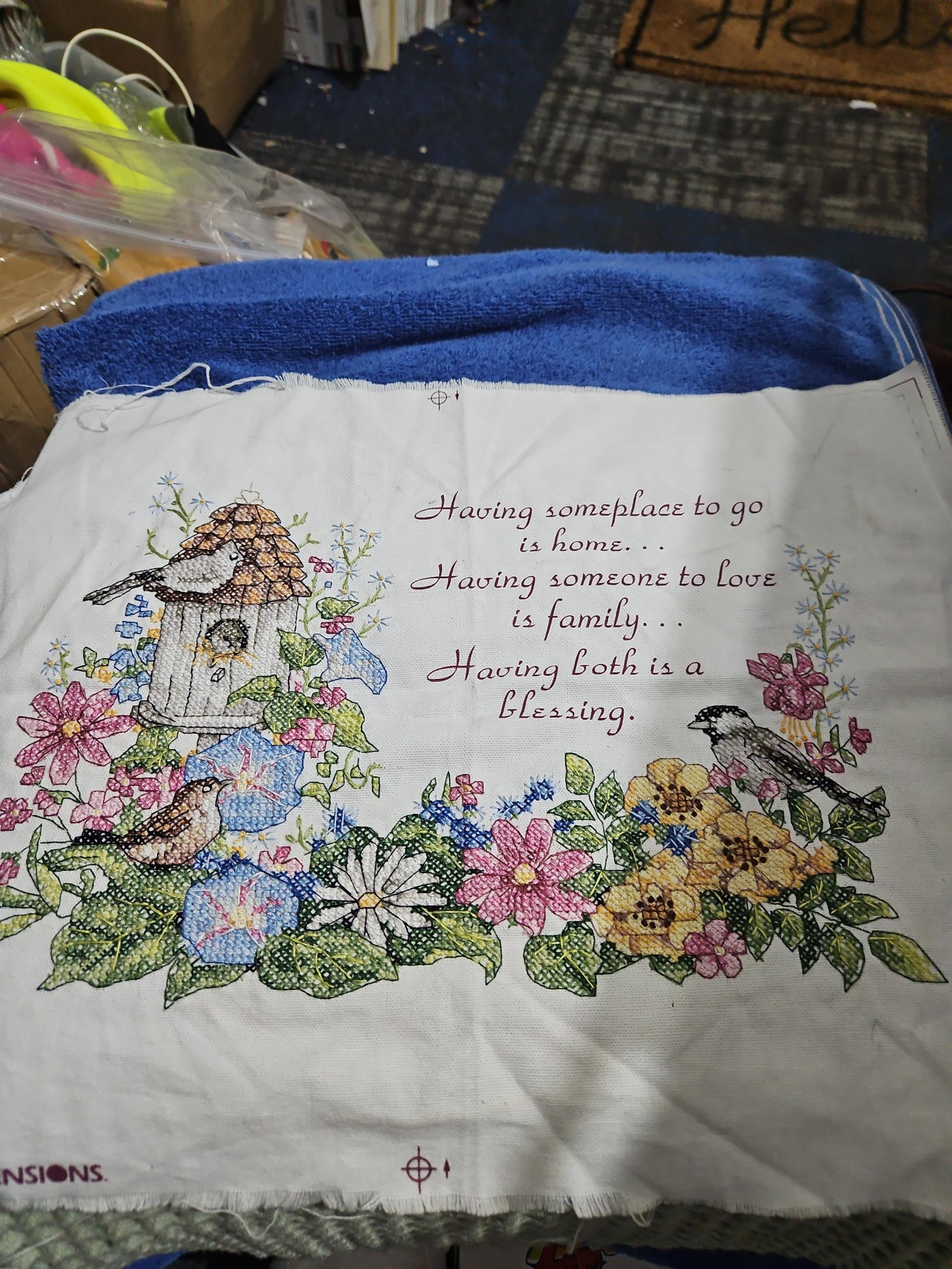 Cross stitched birds flower vintage