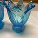 Set of 2 Fenton Iridescent Celeste Blue Glass Tulip Votive/Taper Candle Holder